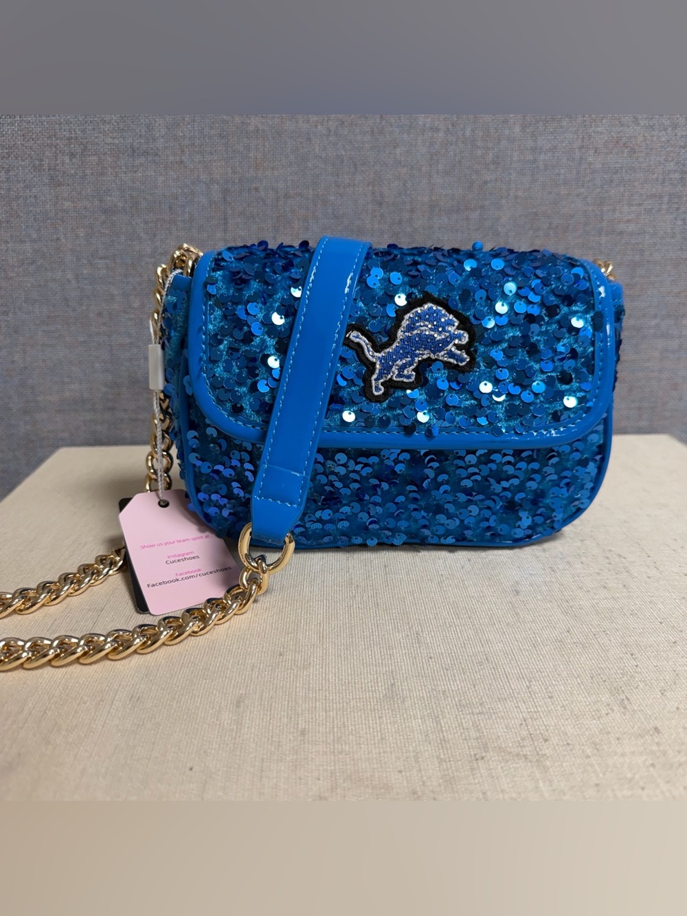 Cuce Blue Detroit Lions Sequin Crossbody Bag NWT